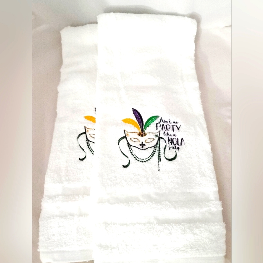Embroidered Mardi Gras Mask Hand Towel Set